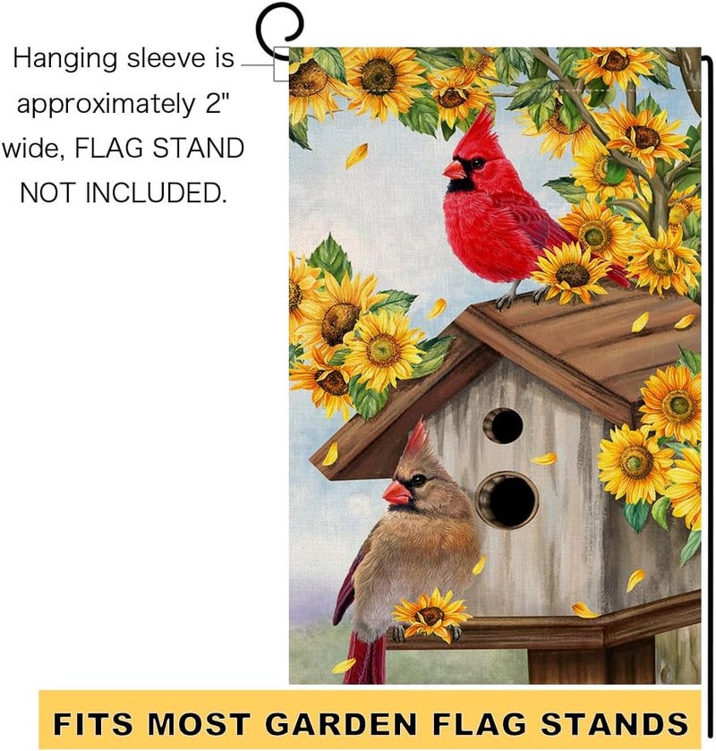 BLKWHT Summer Sunflowers Cardinal Bird Garden Flag 12x18 Vertical Double Sided Yellow Flowers Spring Farmhouse Holiday Outside Decorations Burlap Yard Flag BW815 - Image 5